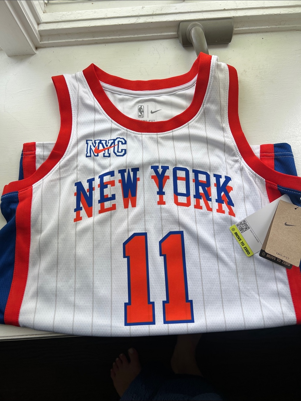 Nike White New York Kids Basketball Jersey with Orange & Blue Accents - #11